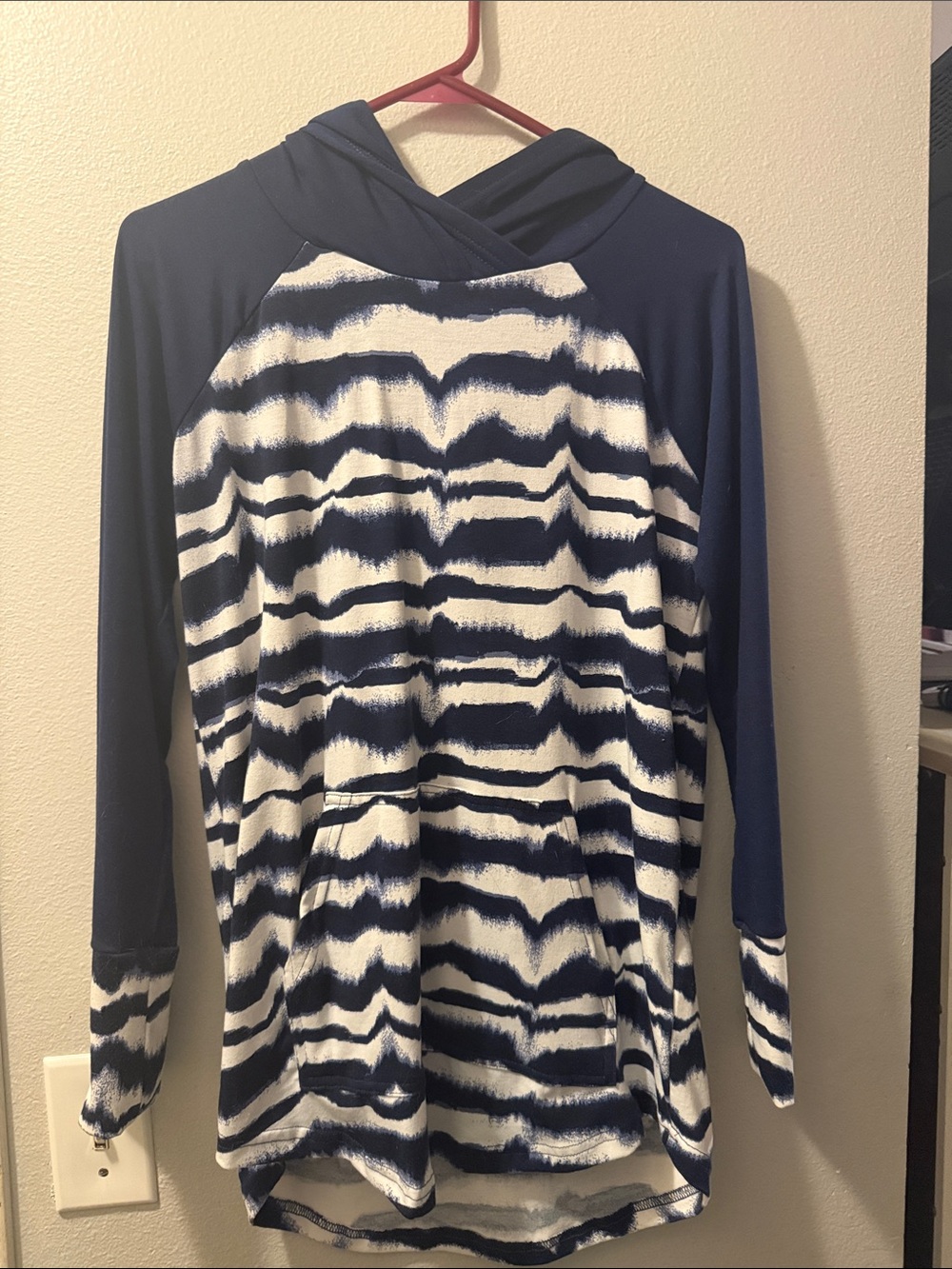 LuLaRoe Navy and White Striped Hooded Tee